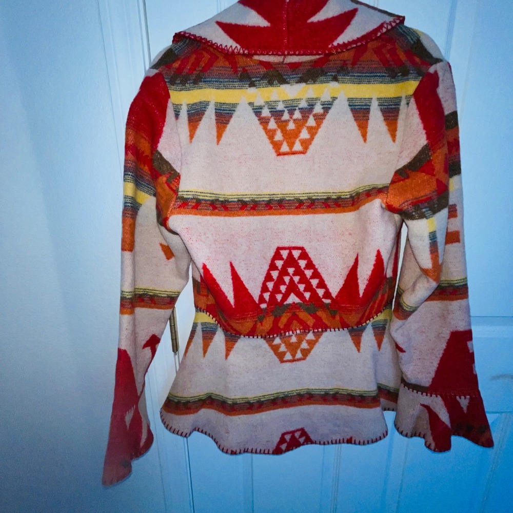 RHONDA STARK USA Made Southwest Geometric Blanket Print Peplum Jacket Blazer S - Picture 2 of 11